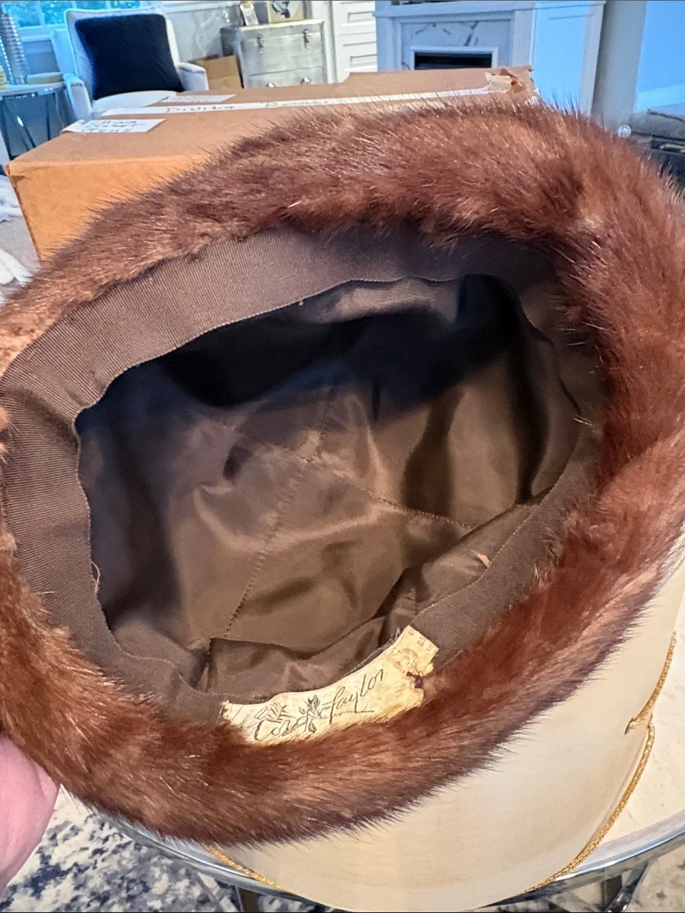 Lord & Taylor Dark Brown Fur Bucket Hat with Fabric Band